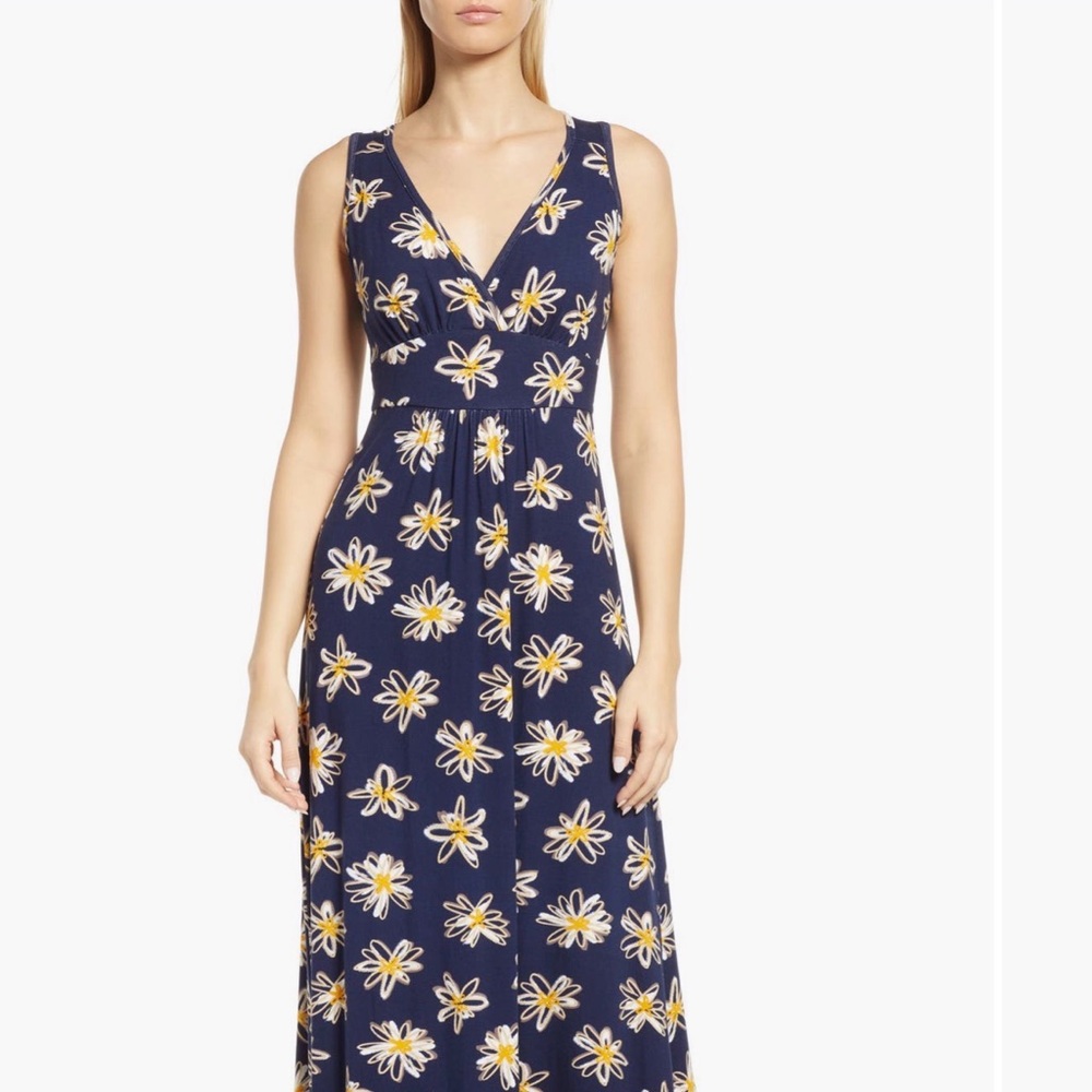 Loveappella Navy Maxi Dress with Yellow Floral Design